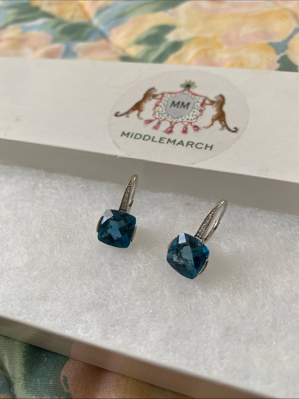 14K Topaz & Diamond Drop Earrings
